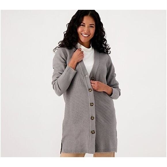 ALL WORTHY HUNTER MCGRADY‎ NEW $84 Button Front Cardigan in Gray Large - Picture 1 of 2